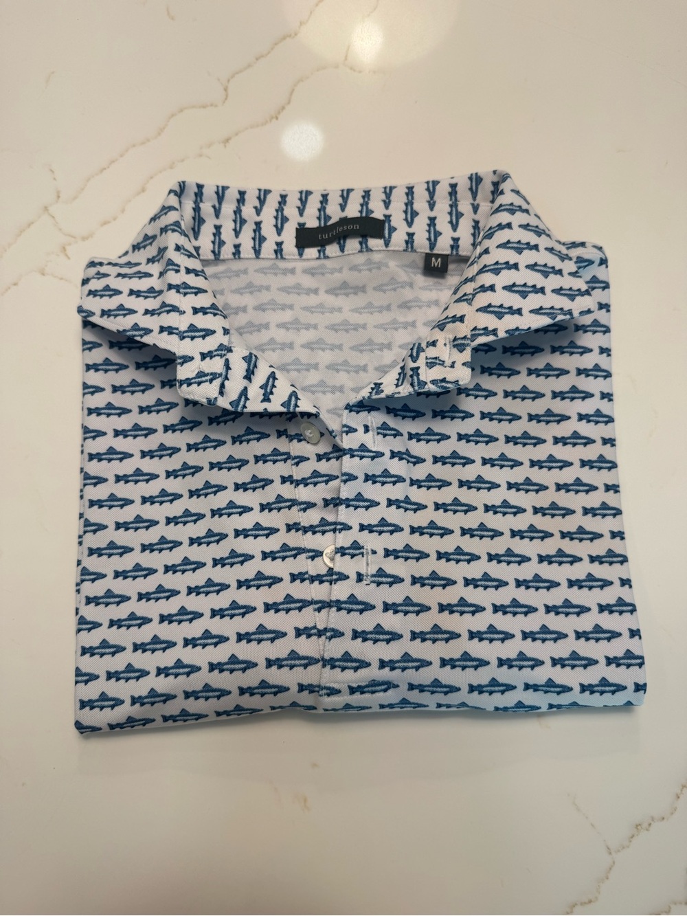 Turtleson Men's Blue Fish-Print Polo Shirt